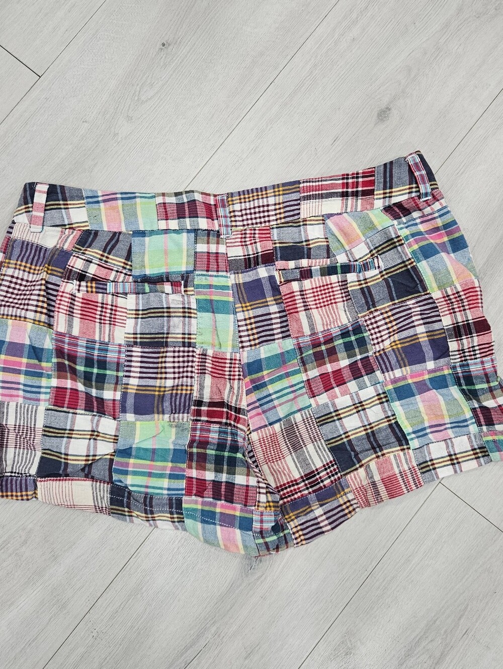 TELLURIDE Clothing Co Madras Plaid Patchwork Shorts Sz 10 Cotton Retro - Picture 6 of 7
